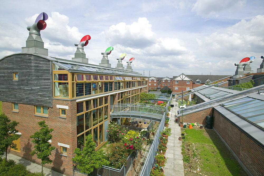 Bedzed the UK's largest eco carbon neutral housing complex in Beddington, London, England, United Kingdom, Europe