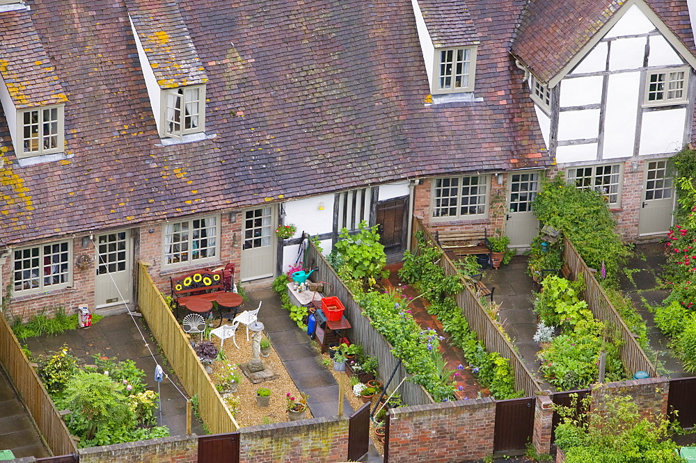 Old houses and back gardens in Tewkesbury, Gloucestershire, England, United Kingdom, Europe