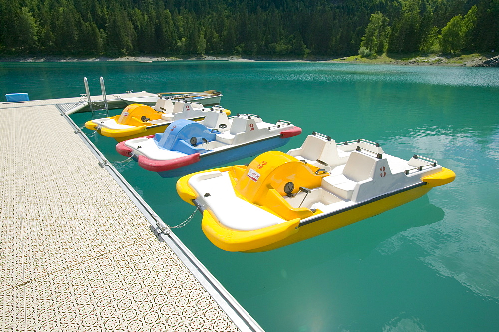 Pedalos at Lake Cauma near Flims, Graubunden, Switzerland, Europe