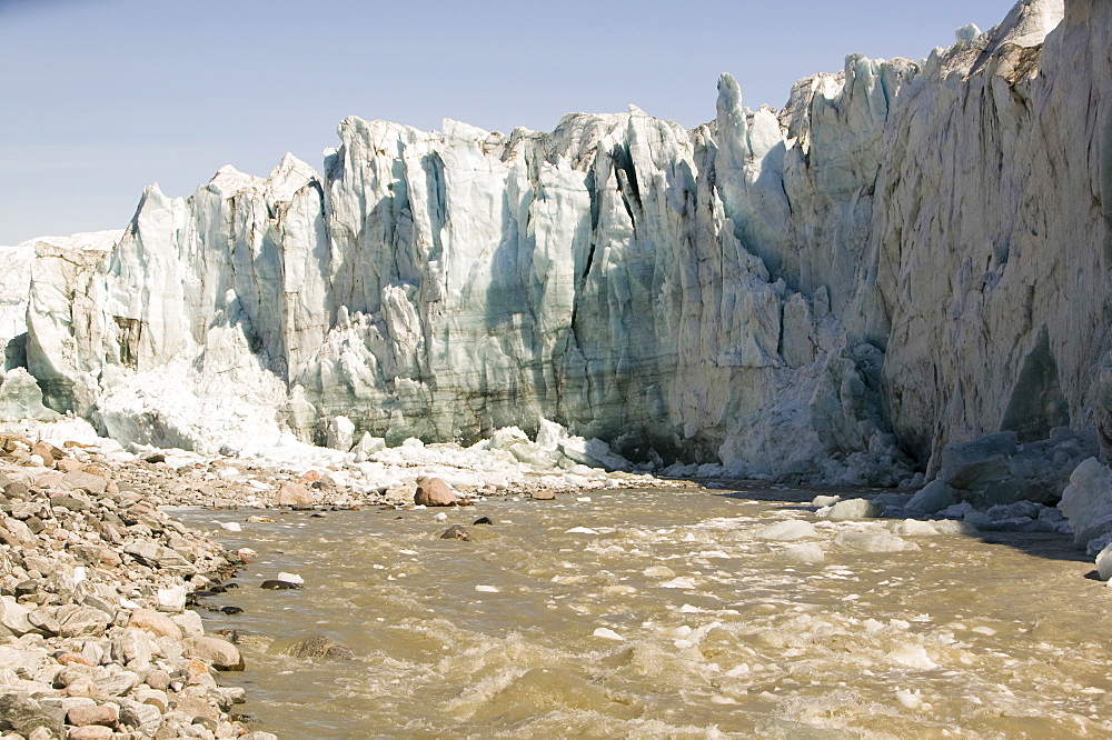 The Russell Glacier draining the Greenland icesheet inland from Kangerlussuaq on Greenland's west coast, Greenland, Polar Regions