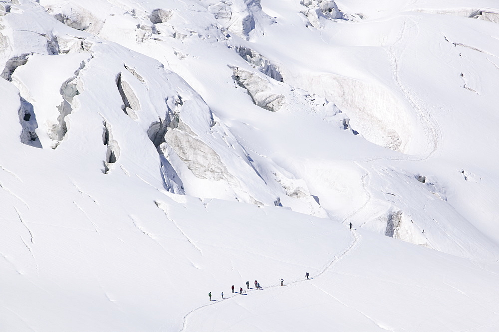 Crossing the Vallee Blanche on the Mer Du Glace above Chamonix, Haute Savoie, France, Europe