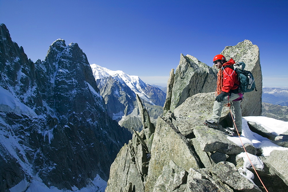 The Dru from the Grand Montets above Chamonix, Haute Savoie, France, Europe