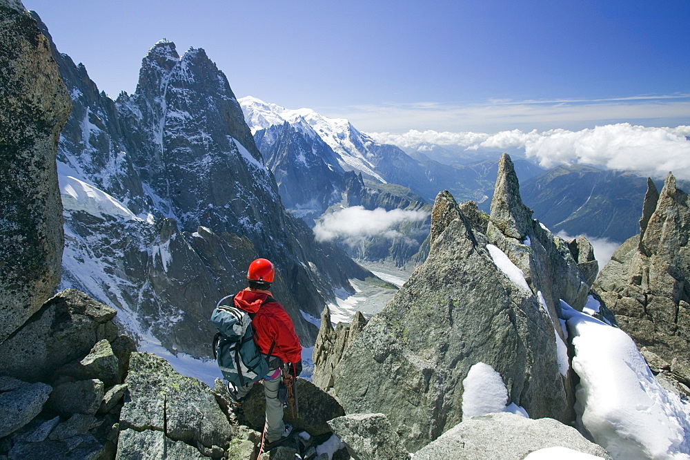 The Dru from the Grand Montets above Chamonix, Haute Savoie, France, Europe