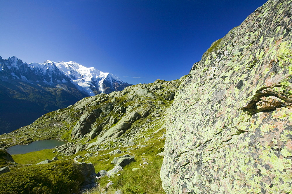 Mont Blanc from the Aiguille Rouge National Park above Chamonix, Haute Savoie, France, Europe