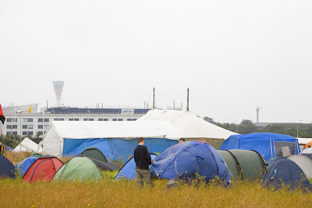 The Climate Camp protest against airport development at Heathrow and the village of Sipson that would be demolished to make way for a third runway, Greater London, England, United Kingdom, Europe