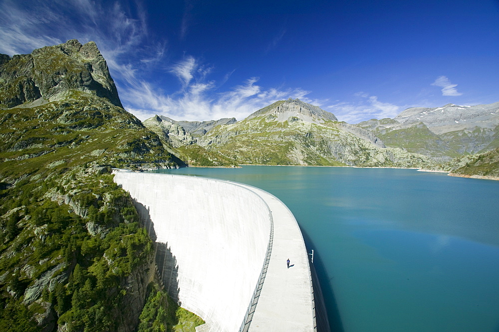 Lake Emerson and dam on the French Swiss border to generate hydro electricity, France, Europe