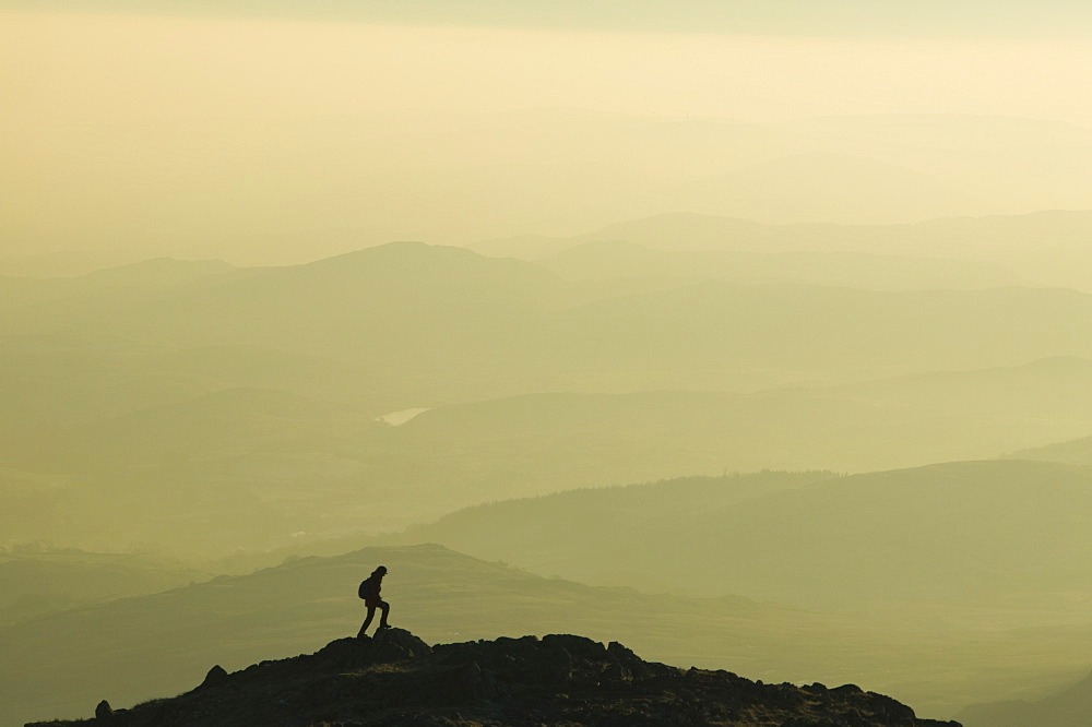 A walker on Wetherlam in the Lake District National Park, Cumbria, England, United Kingdom, Europe