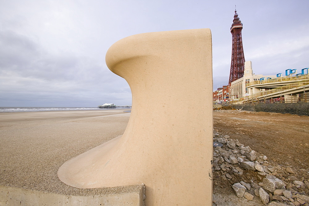 Building new sea wall flood defences in Blackpool, Lancashire, England, United Kingdom, Europe