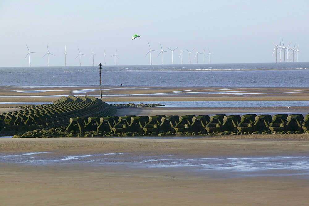 An off shore windfarm off New Brighton near Liverpool, Merseyside, England, United Kingdom, Europe