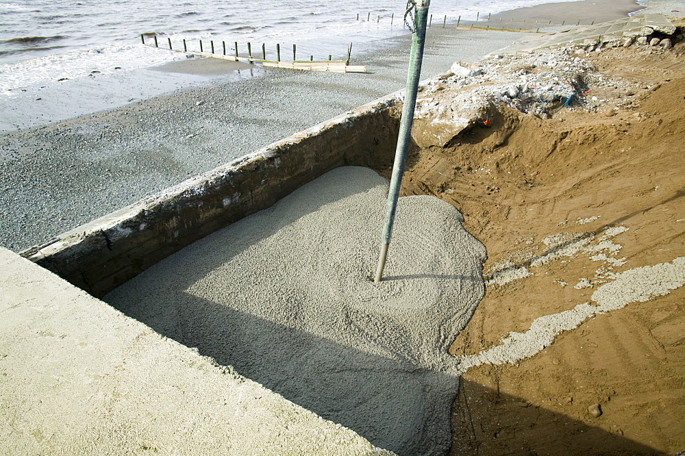 Repairing damage to the road between Allonby and Silloth caused by floods in 2008, Cumbria, England, United Kingdom, Europe