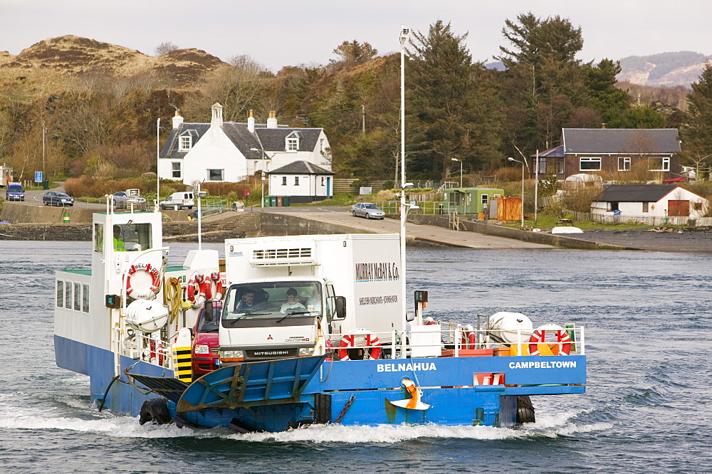 The ferry leaving Cuan from Seil Island to Luing Island, Slate Islands, Firth of Lorn, Argyll, Scotland, United Kingdom, Europe