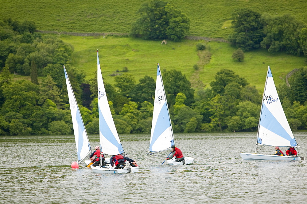 Sailing boats on Ullswater in the Lake District National Park, Cumbria, England, United Kingdom, Europe