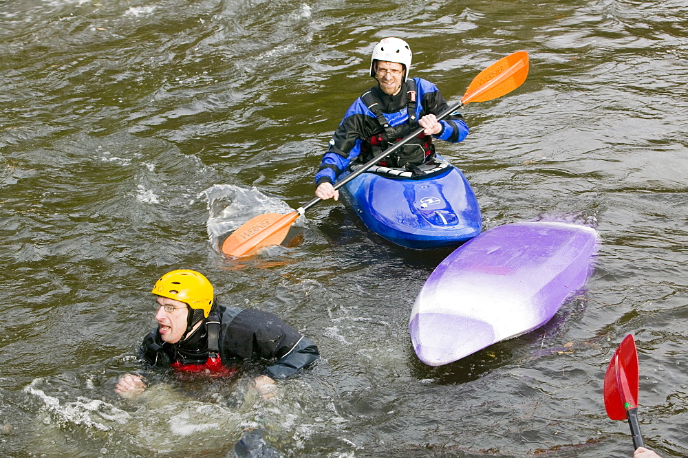 Canoeists on the River Brathay near Ambleside, Lake District, Cumbria, England, United Kingdom, Europe