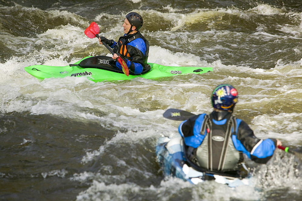 Canoeists on the River Brathay near Ambleside, Lake District, Cumbria, England, United Kingdom, Europe