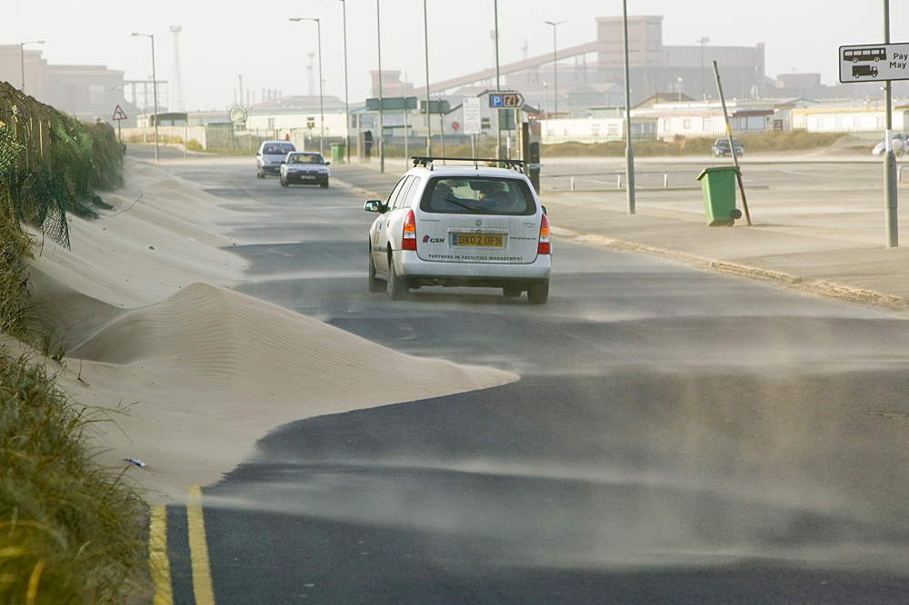 Sand on the road at Redcar, Teeside, England, United Kingdom, Europe