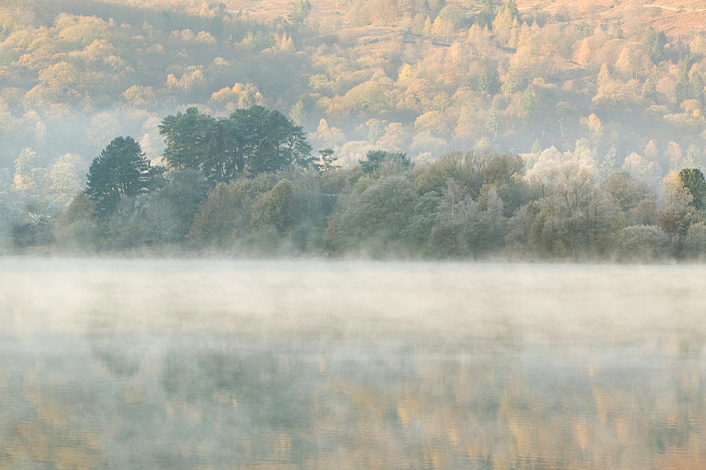 Mist over Grasmere in the Lake Distrct National Park, Cumbria, England, United Kingdom, Europe