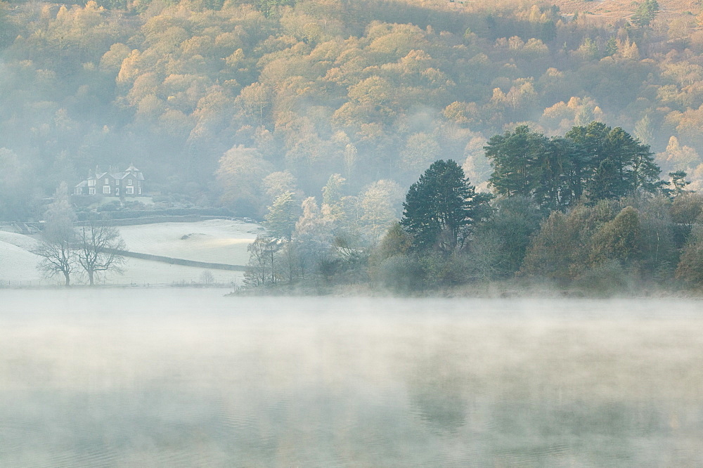 Mist over Grasmere in the Lake Distrct National Park, Cumbria, England, United Kingdom, Europe