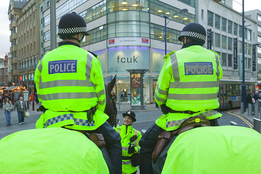 Mounted police in Manchester, England, United Kingdom, Europe