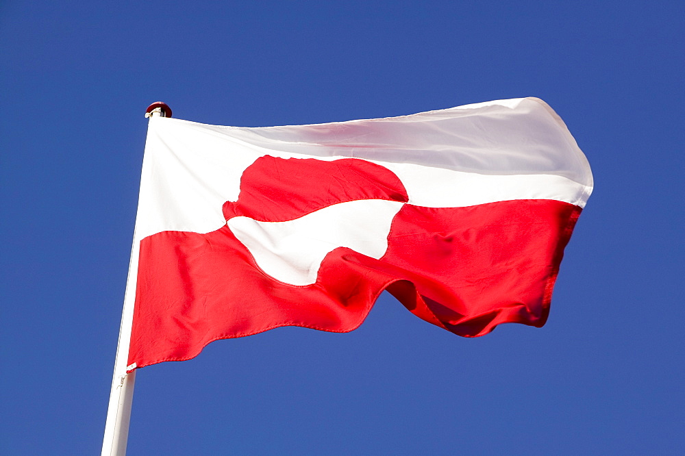 A Greenlandic flag in Ilulissat, Greenland, Polar Regions