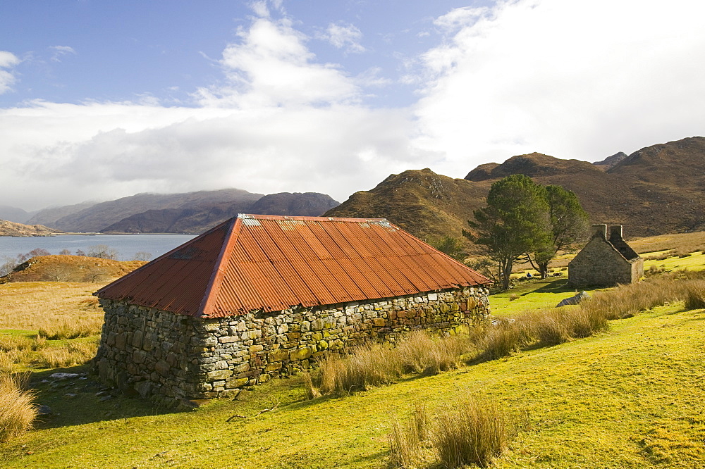 An abandoned house at Stoul croft on the shore of Loch Nevis, Scotland, United Kingdom, Europe