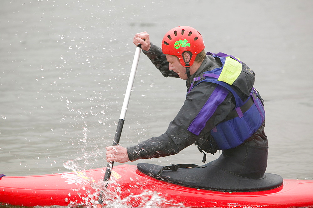 Canoeist on Ullswater, Lake District, Cumbria, England, United Kingdom, Europe