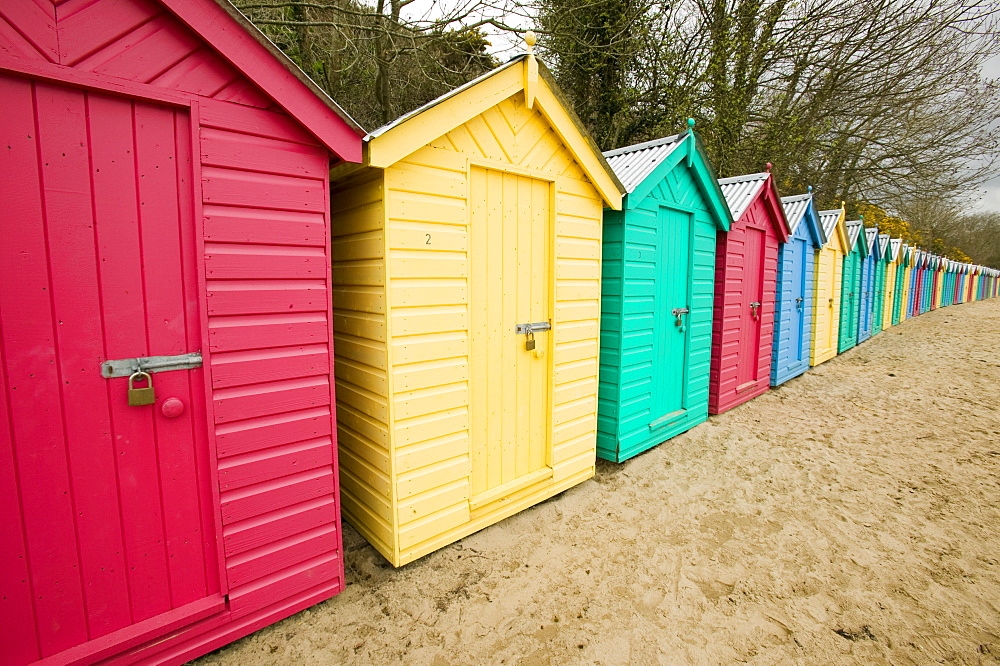 Beach huts at Llanbedrog, Wales, United Kingdom, Europe