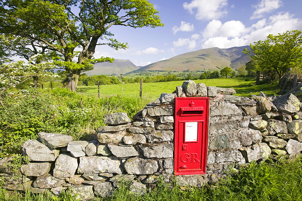 A rural postbox in St. Johns in the Vale near Keswick, Lake District, Cumbria, England, United Kingdom, Europe