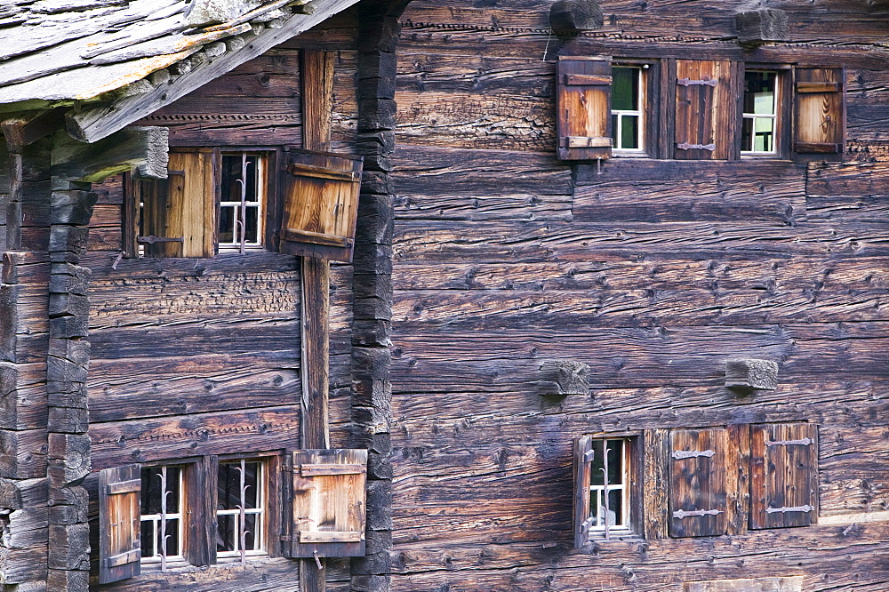 An old wooden house in Blatten above Zermatt, Switzerland, Europe