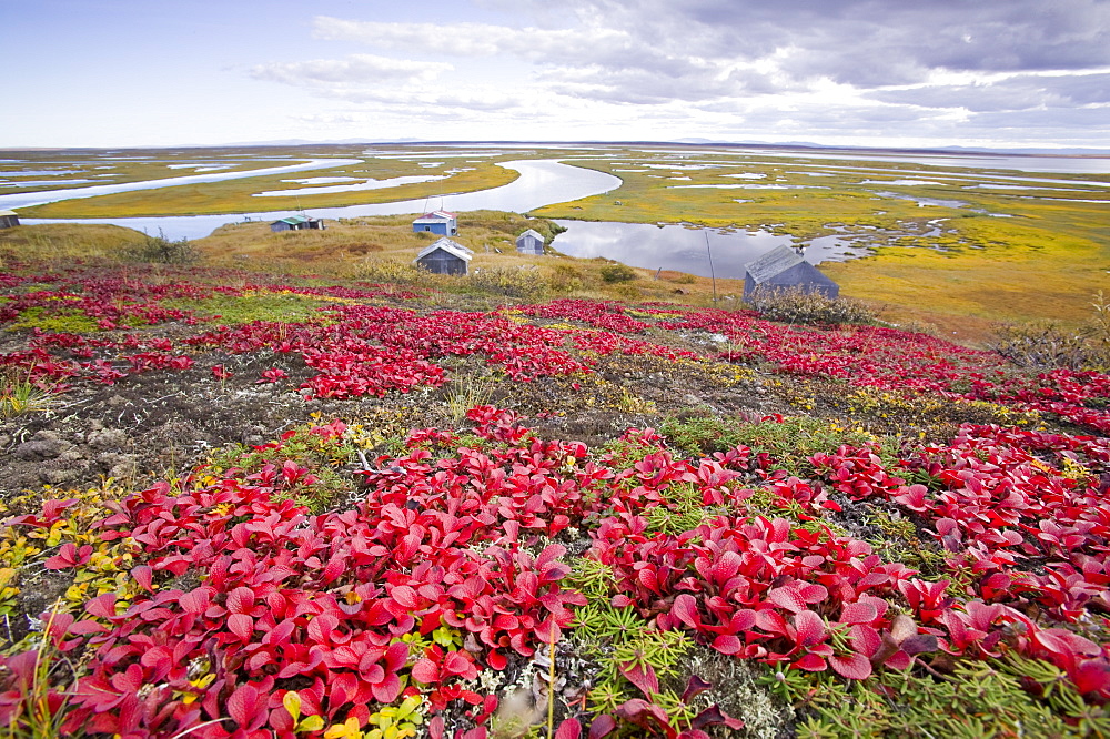 Inuit summer hunting camp at the mouth of the Serpentine river near Shishmaref, a tiny island inhabited by around 600 Inuits, between Alaska and Siberia in the Chukchi Sea, United States of America, North America