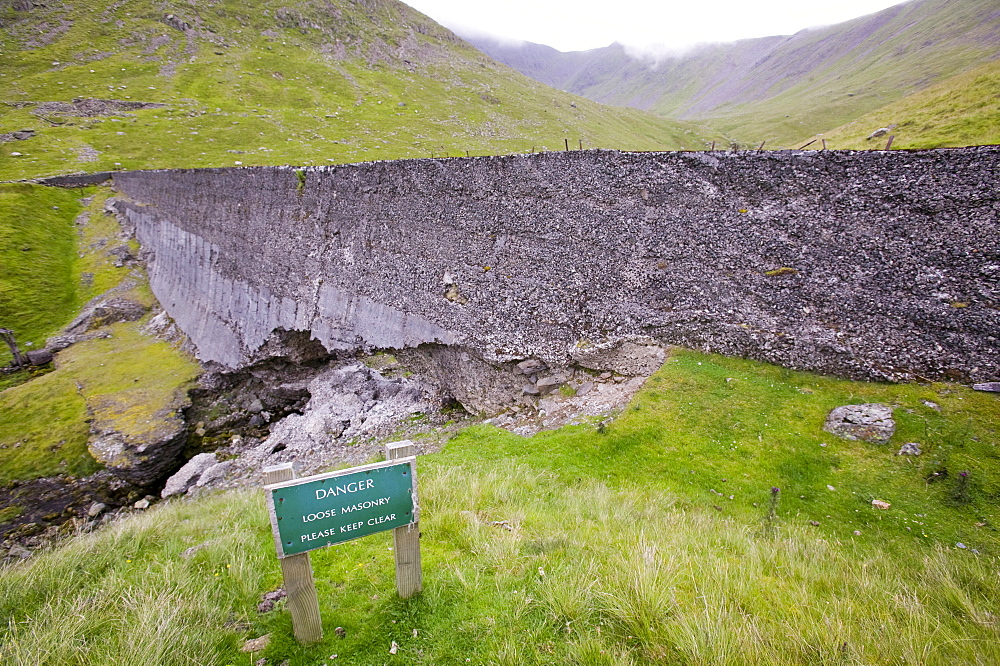 An old abandoned dam near mine workings on Helvellyn, Lake District, Cumbria, England, United Kingdom, Europe