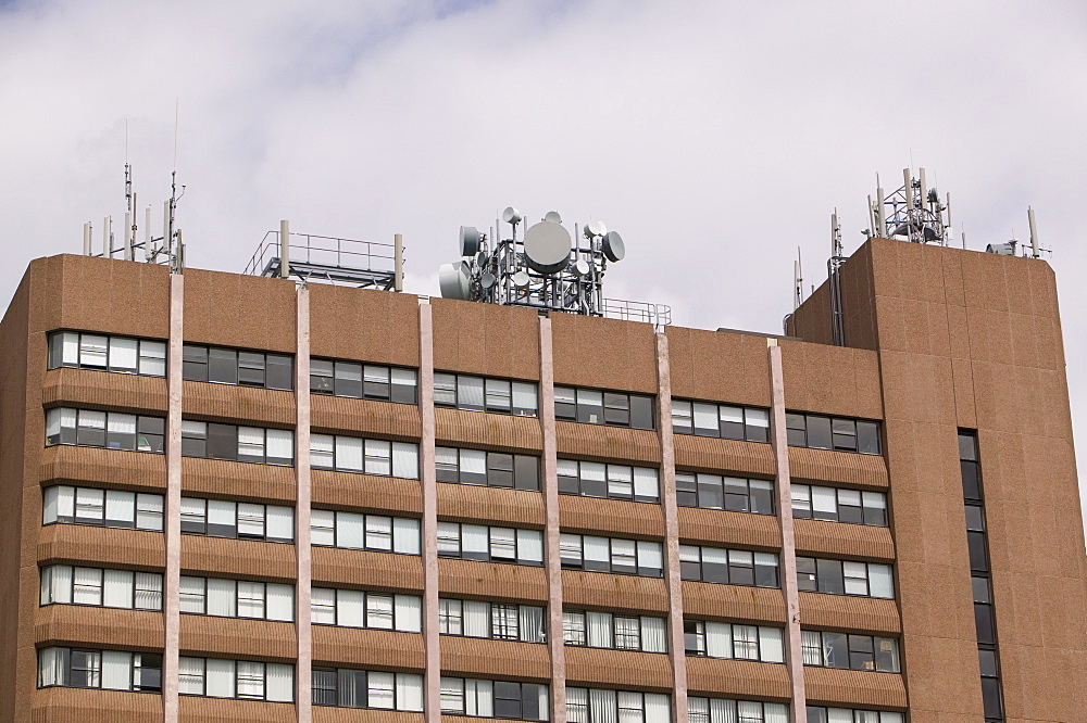 Mobile phone masts on an office block in Preston, Lancashire, England, United Kingdom, Europe