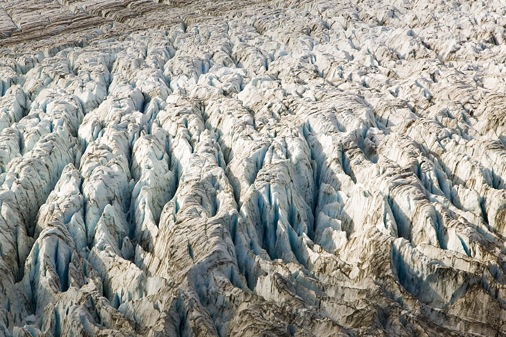 Exit Glacier looking towards the Harding icefield which are both receding rapidly due to global warming, Kenai Fjords National Park, Alaska, United States of America, North America