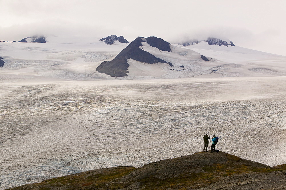 Exit Glacier looking towards the Harding icefield which are both receding rapidly due to global warming, Kenai Fjords National Park, Alaska, United States of America, North America