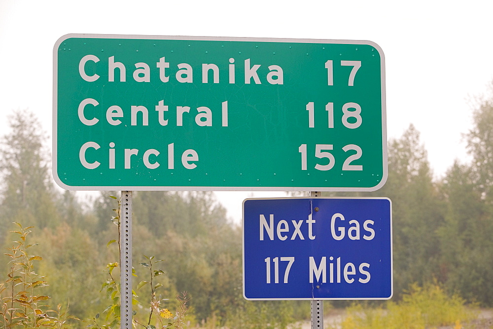 A road sign in Northern Alaska, United States of America, North America