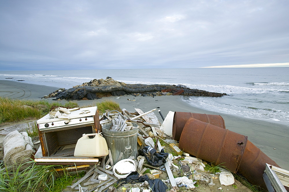 Rubbish on Shishmaref, a tiny island inhabited by around 600 Inuits, between Alaska and Siberia in the Chukchi Sea, United States of America, North America