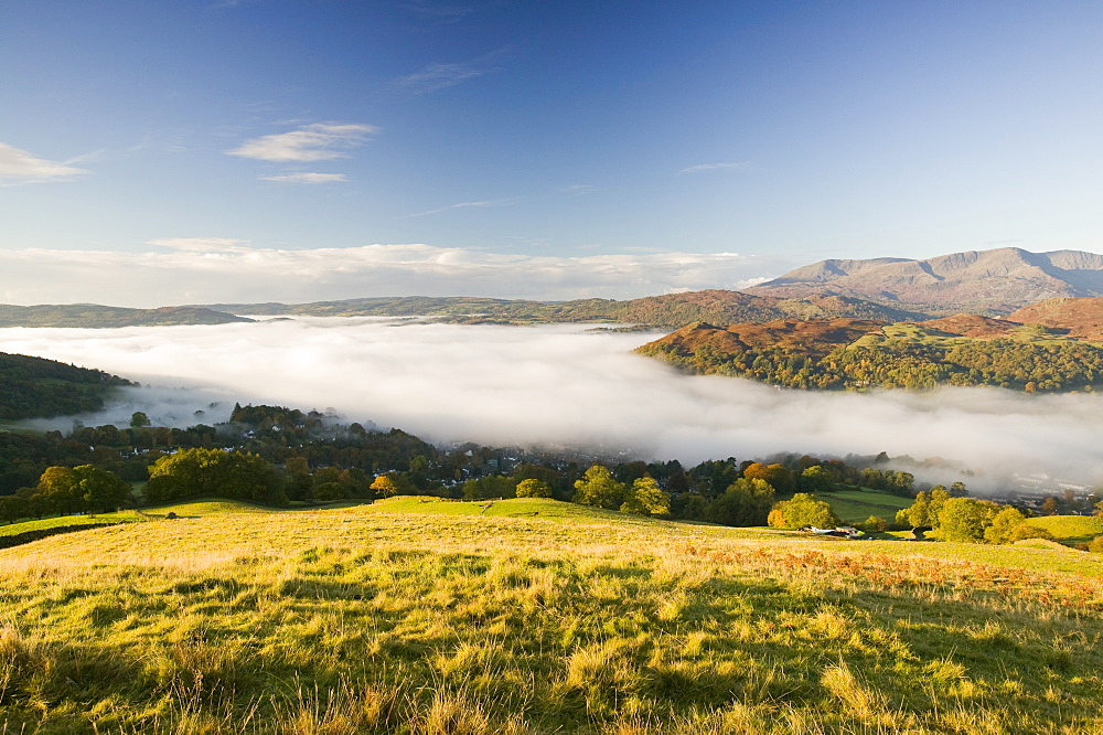 A temperature inversion leading to valley mists, Lake District, Cumbria, England, United Kingdom, Europe