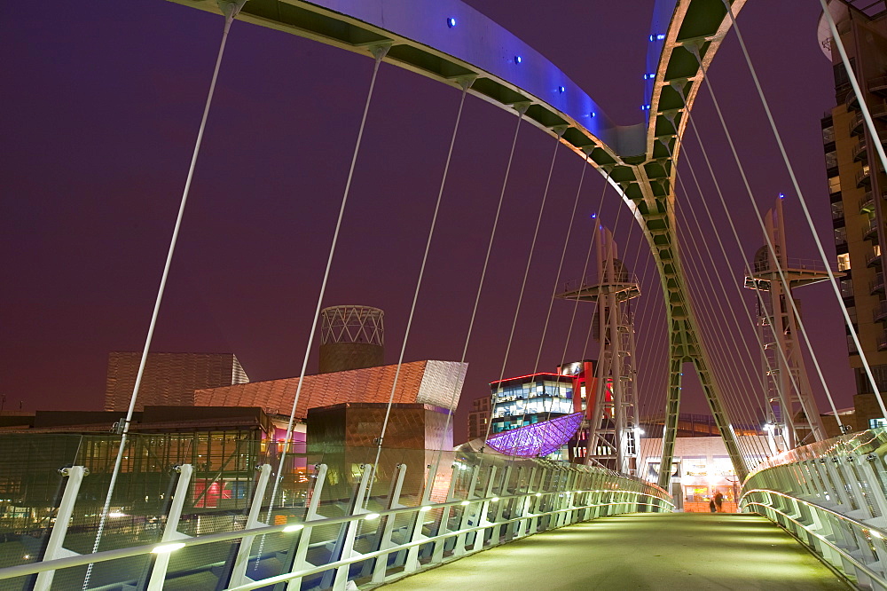 The Lowry Centre and Millenium Bridge in Salford Quays, Manchester, England, United Kingdom, Europe