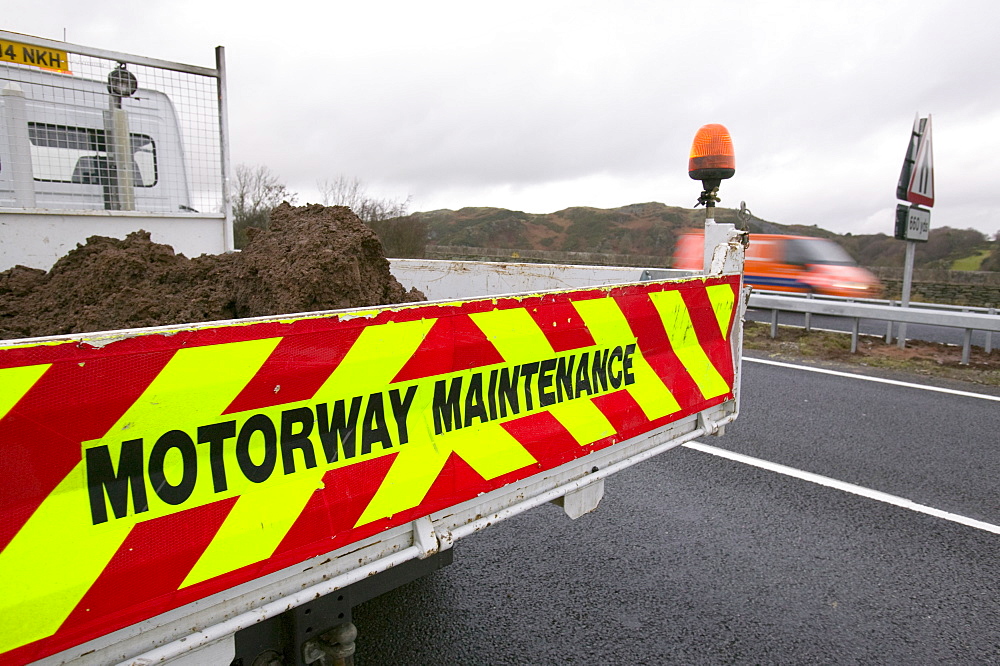 A lorry at road works