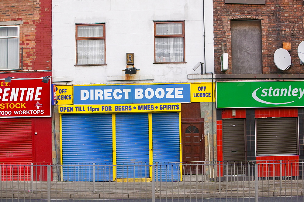 Boarded up shops in a rough area of Liverpool, Merseyside, England, United Kingdom, Europe