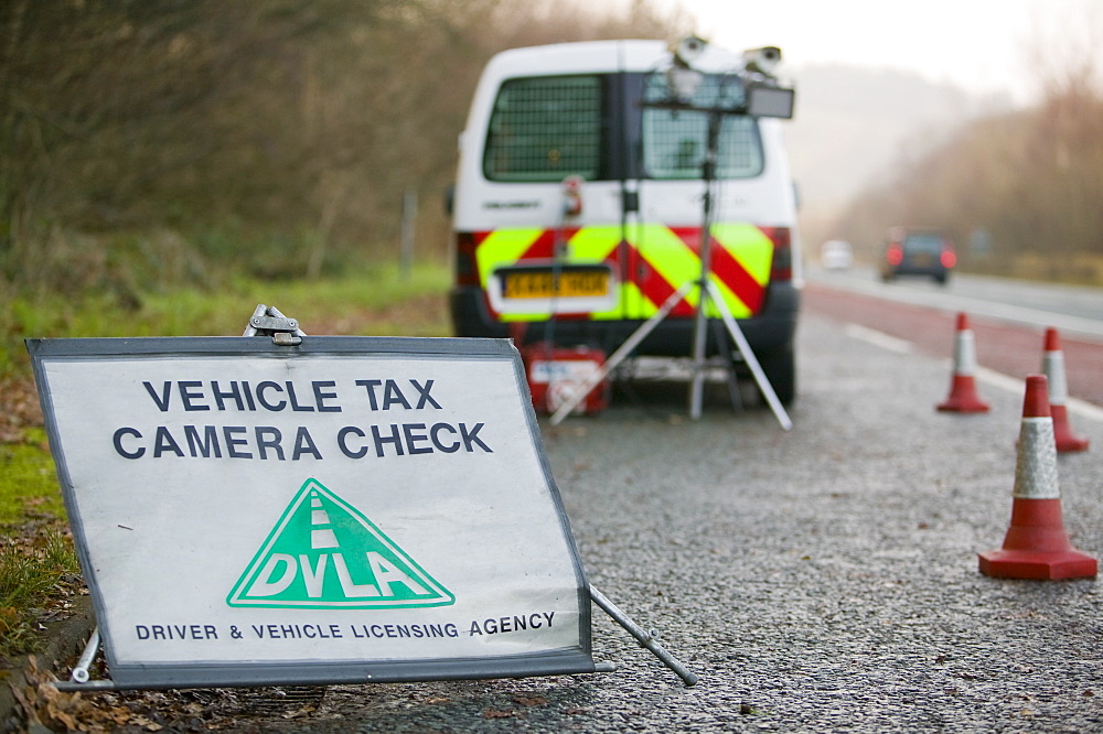 DVLA checking cars for current car tax licence in Cumbria, England, United Kingdom, Europe