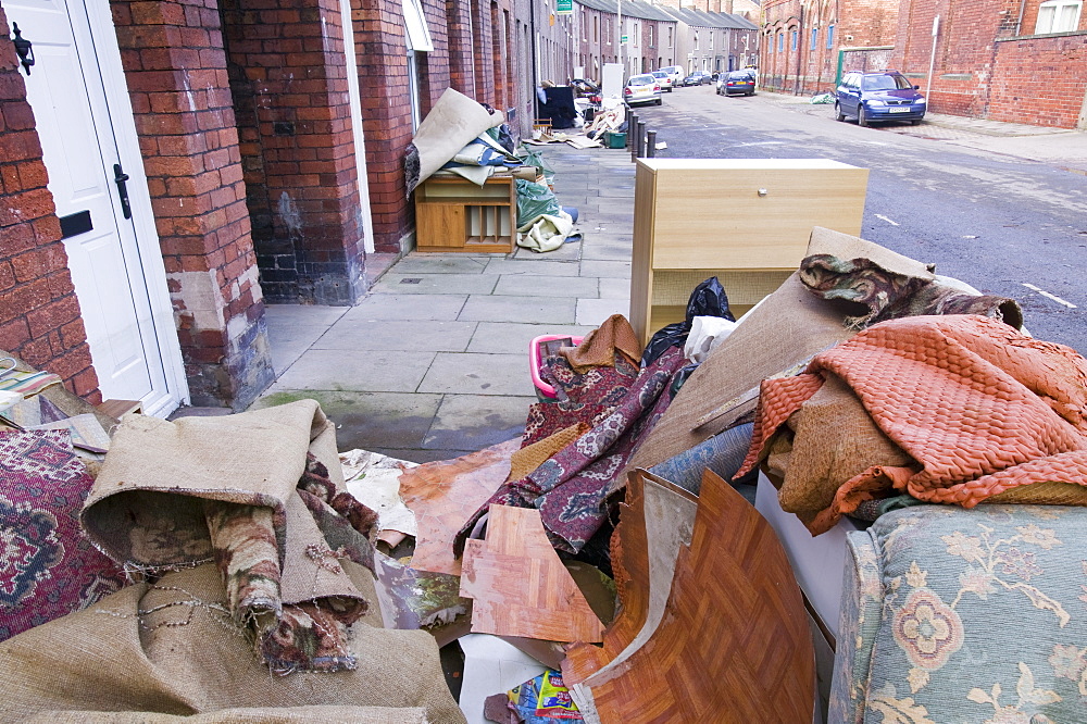 In January 2005 a severe storm hit Cumbria that created havoc on the roads and toppled over one million trees, contents of flooded homes, Carlisle, Cumbria, England, United Kingdom, Europe