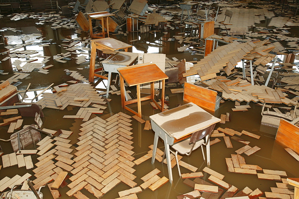 Damage to a school in Carlisle caused by storms and flooding in January 2005, Cumbria, England, United Kingdom, Europe