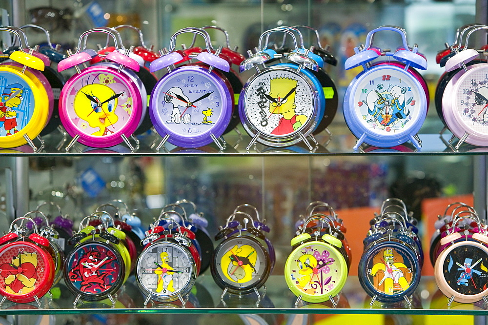 Alarm clocks in a shop in Andorra, Europe