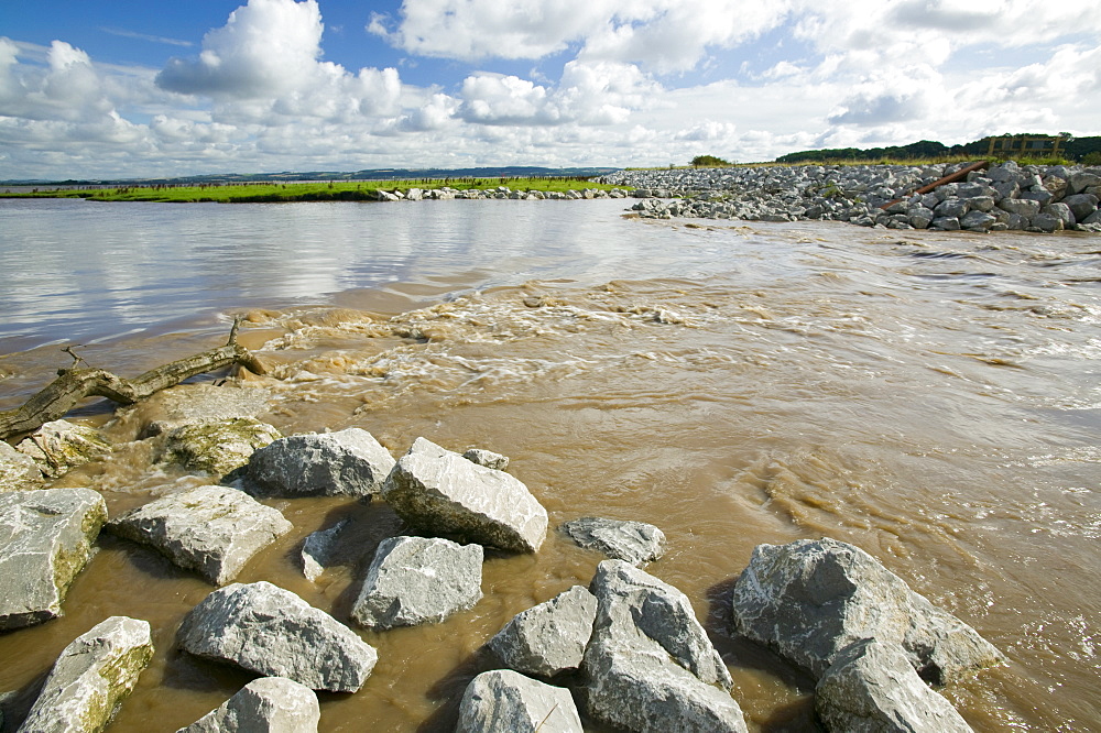 The Breach at Alkborough created in the sea defences to allow sea water to flood agricultural land and create a wetland for wildlife, Humber Estuary, Humberside, England, United Kingdom, Europe