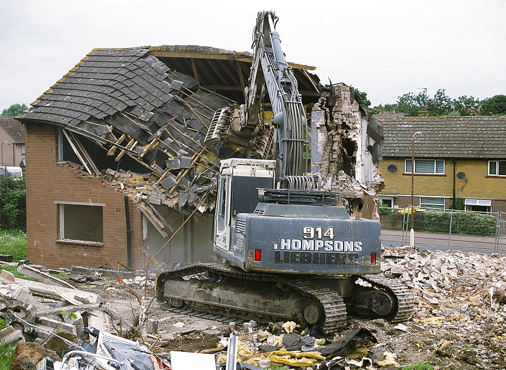 Demolishing old council houses on the Raffles Estate in Carlisle, Cumbria, England, United Kingdom, Europe