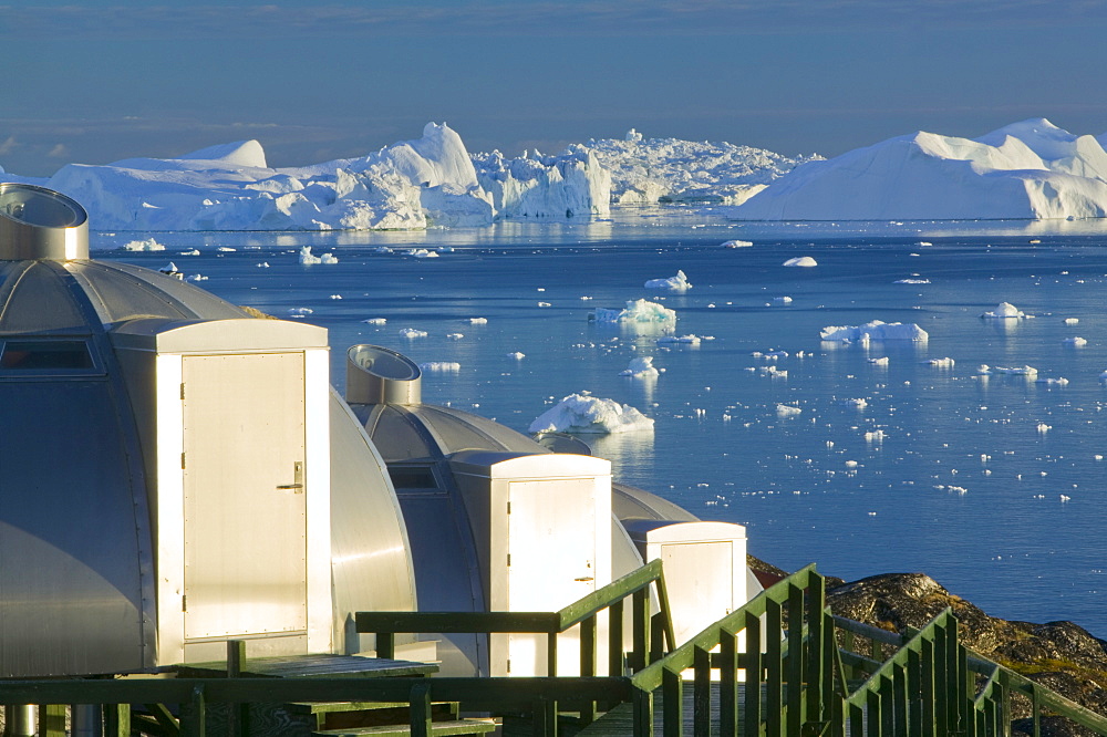 Igloos outside the Arctic Hotel in Ilulissat on Greenland, Polar Regions