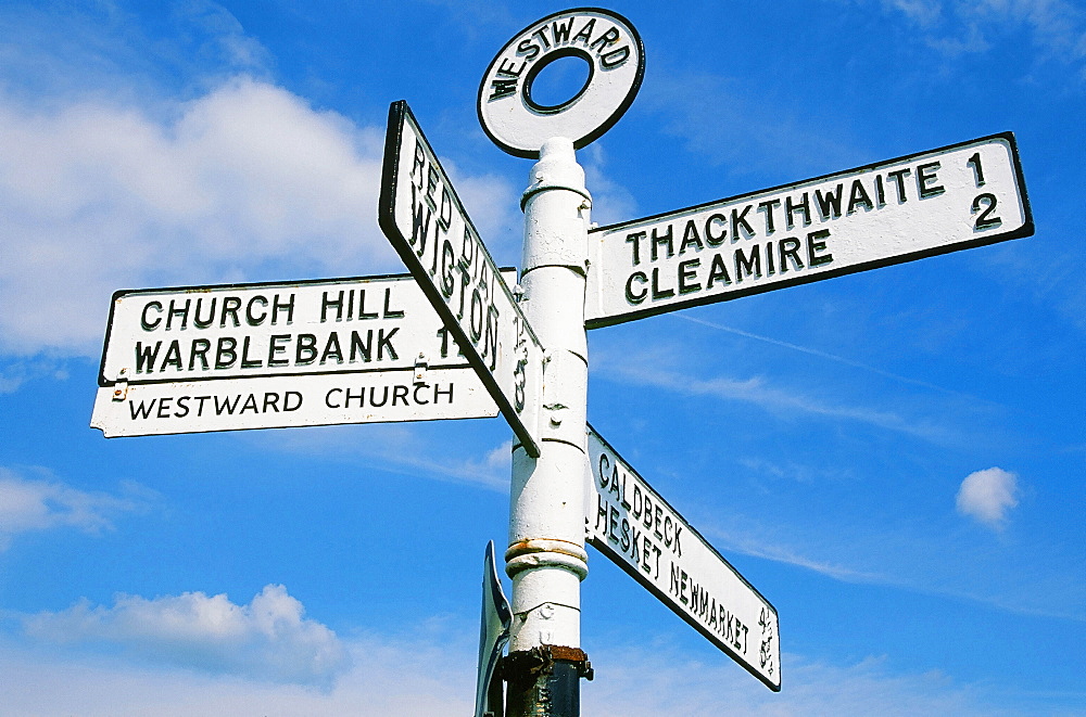 An old Cumberland County Council road sign in North Cumbria, England, United Kingdom, Europe