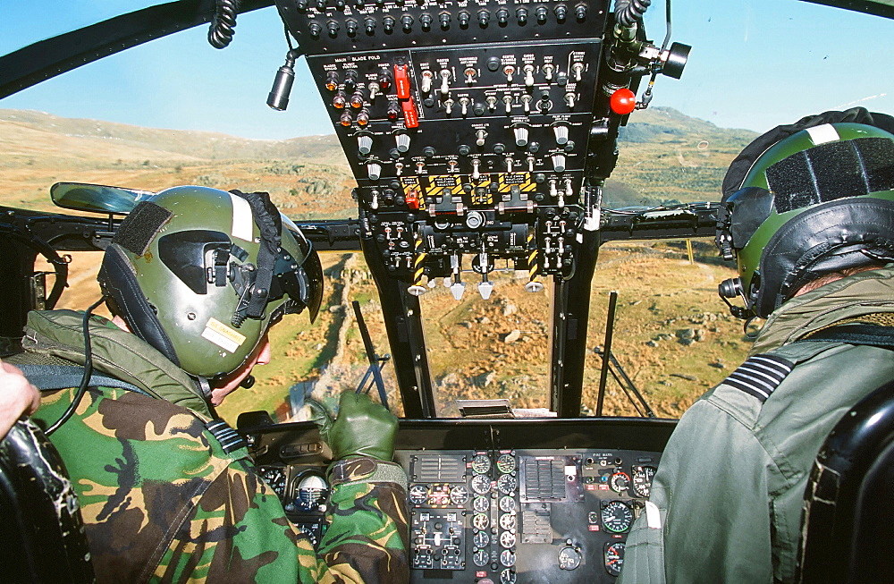 RAF Sea King Helicopter crew attend a mountain rescue incident in the Lake District, Cumbria, England, United Kingdom, Europe