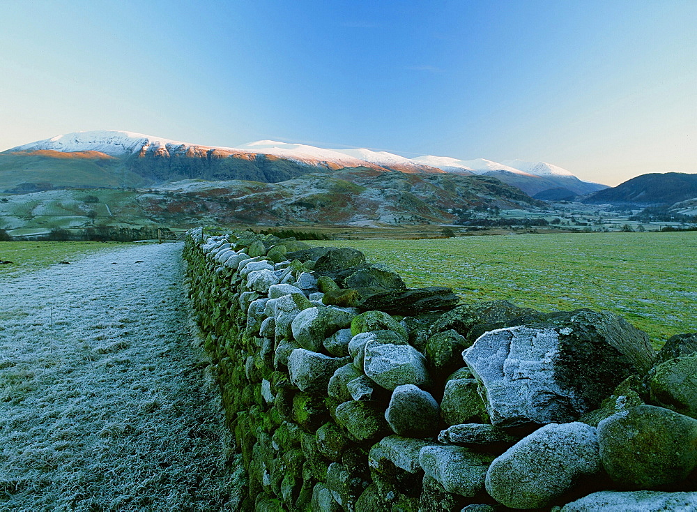 The Helvellyn Range in winter from Castlerigg, Lake District National Park, Cumbria, England, United Kingdom, Europe