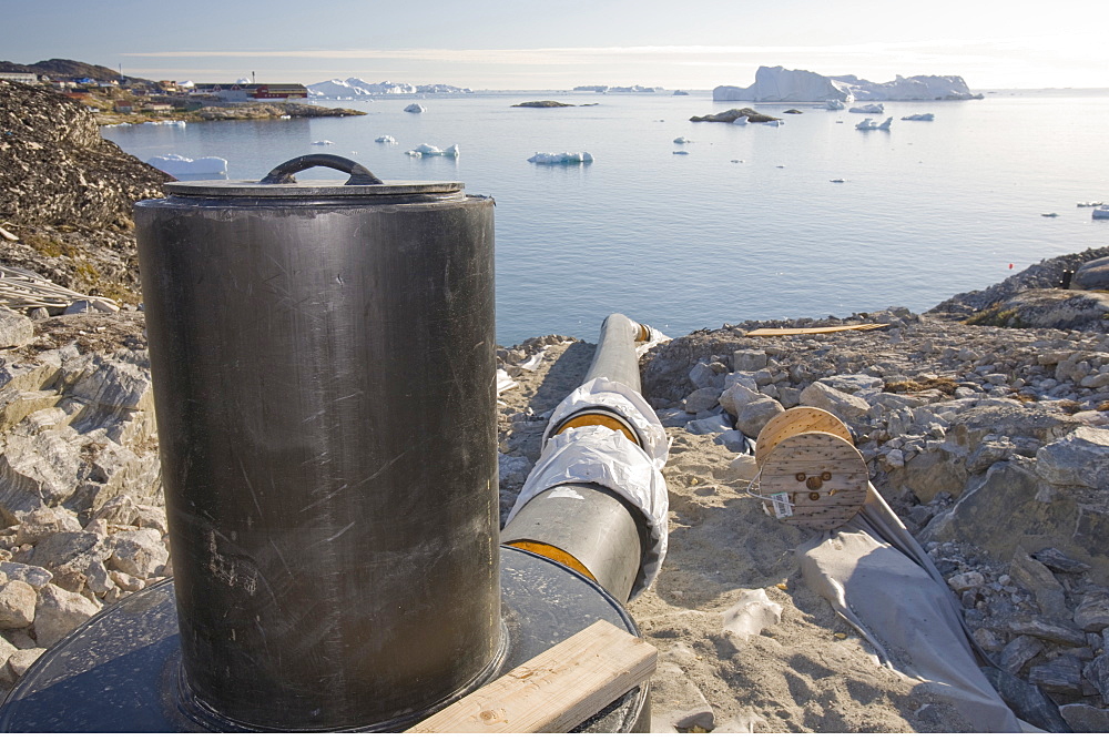 New sewers being laid on a house building site in Ilulissat, Greenland, Polar Regions